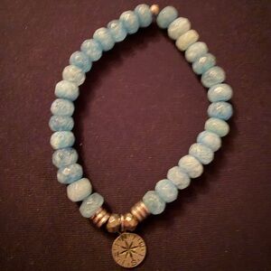 Blue Beaded Bracelet with Silver Compass Charm